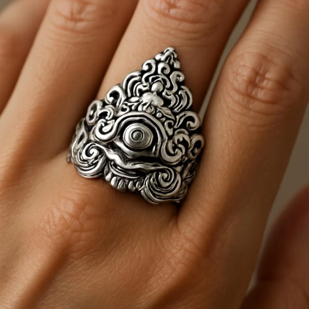 Handmade Balinese All-Seeing Eye Ring in Sterling Silver 17.35 Grams